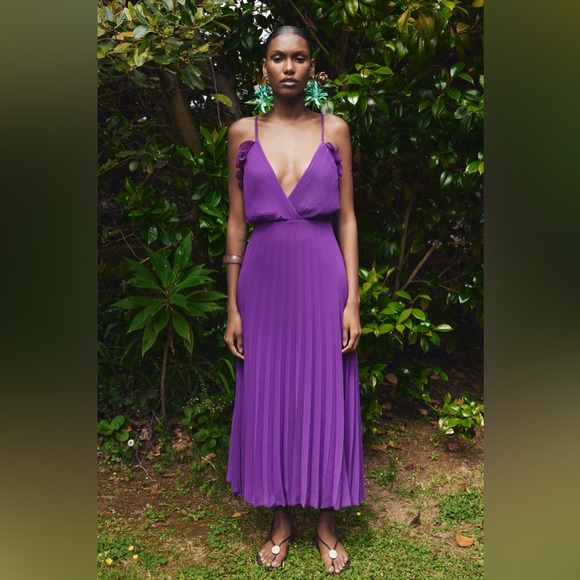 Zara PLEATED RUFFLED SLIP DRESS - Picture 1 of 3